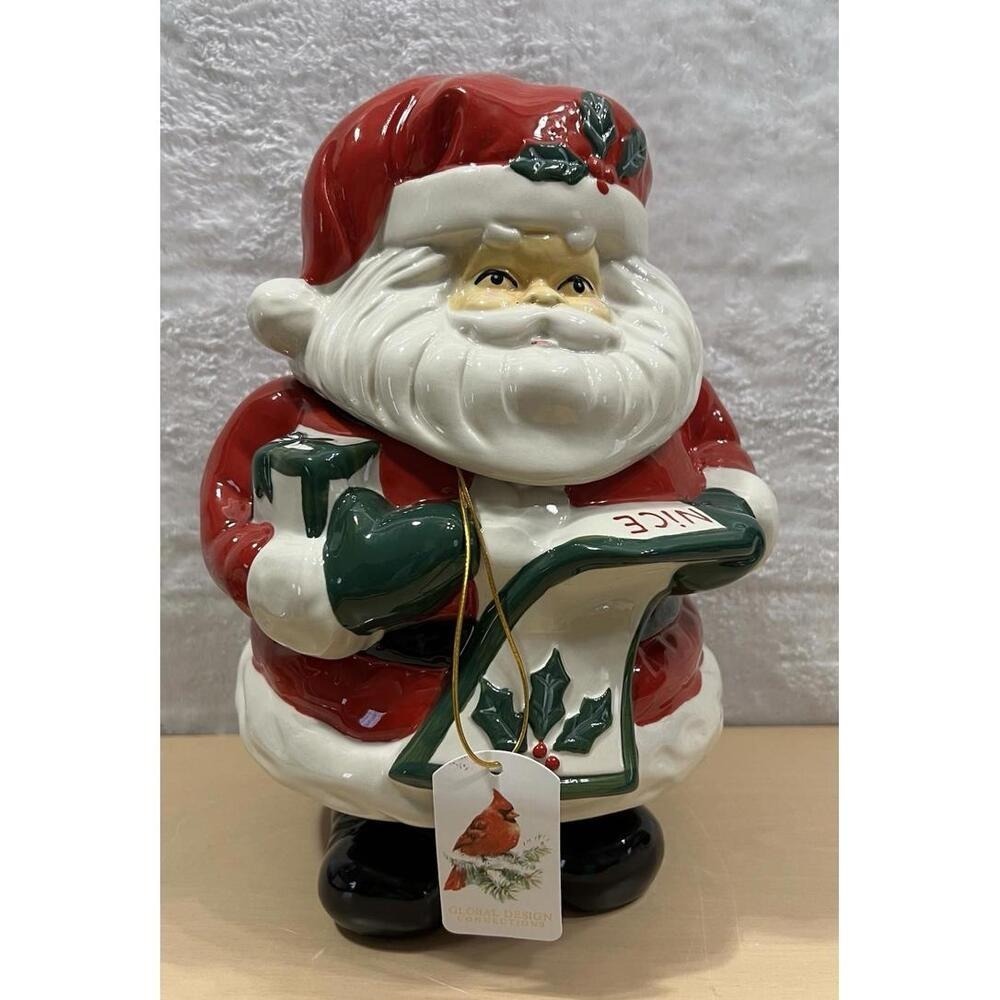 Global Design Connections Santa Cookie Jar 12" Ceramic Christmas New w/ Tag
